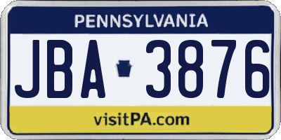PA license plate JBA3876