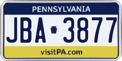 PA license plate JBA3877