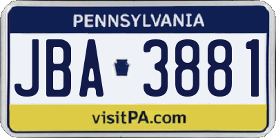 PA license plate JBA3881