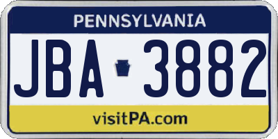PA license plate JBA3882