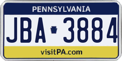PA license plate JBA3884