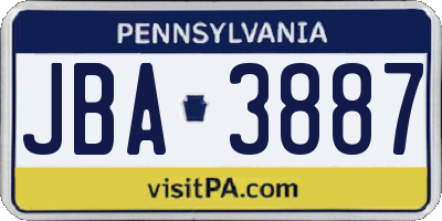 PA license plate JBA3887