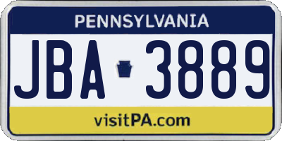 PA license plate JBA3889