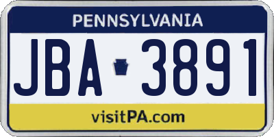 PA license plate JBA3891