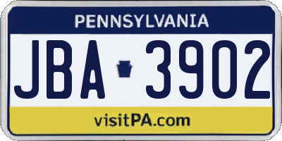 PA license plate JBA3902
