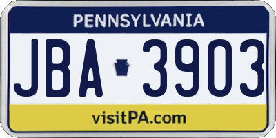 PA license plate JBA3903