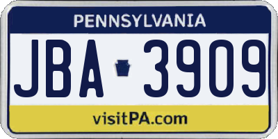 PA license plate JBA3909