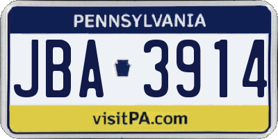 PA license plate JBA3914