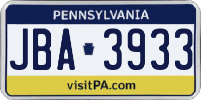 PA license plate JBA3933