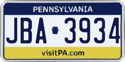 PA license plate JBA3934