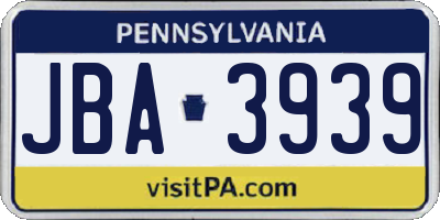 PA license plate JBA3939