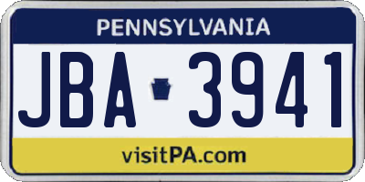 PA license plate JBA3941