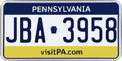 PA license plate JBA3958