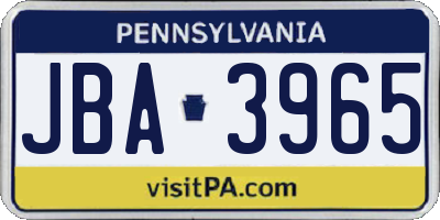 PA license plate JBA3965