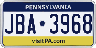 PA license plate JBA3968