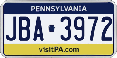 PA license plate JBA3972