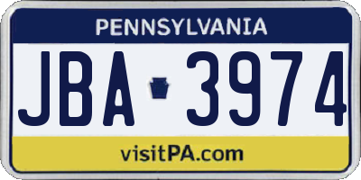 PA license plate JBA3974