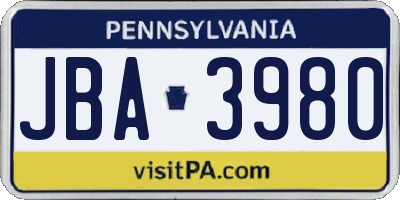 PA license plate JBA3980