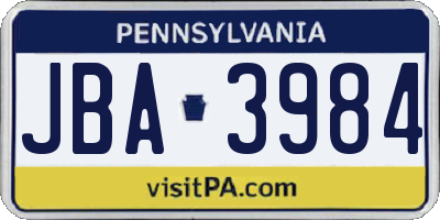 PA license plate JBA3984