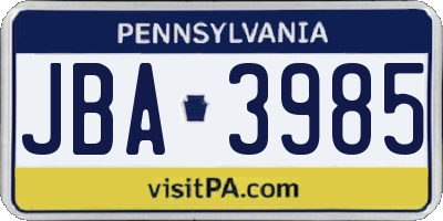 PA license plate JBA3985