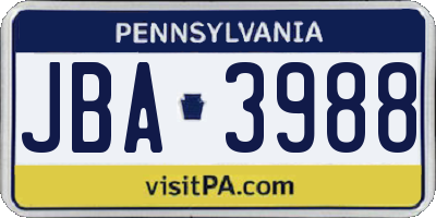 PA license plate JBA3988