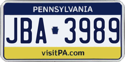 PA license plate JBA3989
