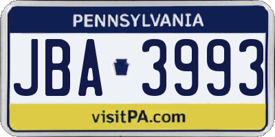 PA license plate JBA3993