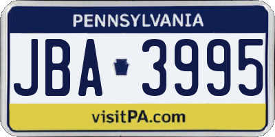 PA license plate JBA3995