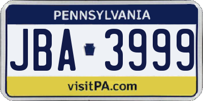 PA license plate JBA3999