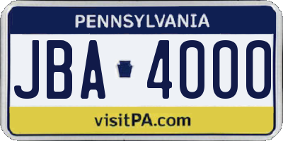 PA license plate JBA4000
