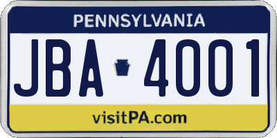 PA license plate JBA4001