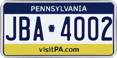 PA license plate JBA4002