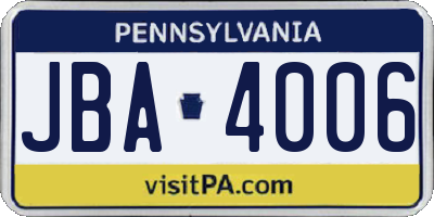 PA license plate JBA4006