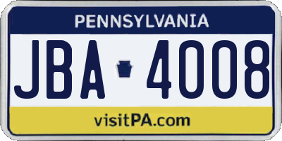 PA license plate JBA4008