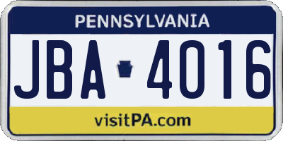 PA license plate JBA4016
