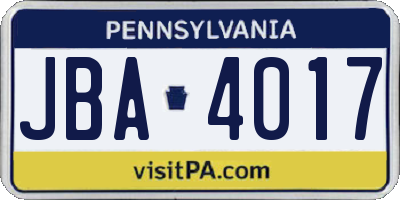 PA license plate JBA4017