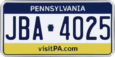PA license plate JBA4025