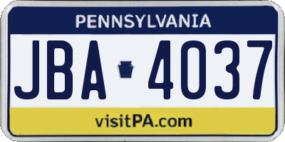 PA license plate JBA4037