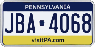 PA license plate JBA4068