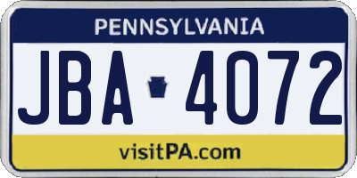 PA license plate JBA4072