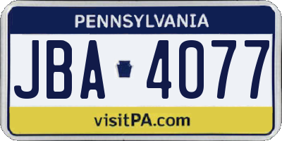 PA license plate JBA4077