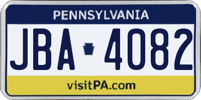 PA license plate JBA4082