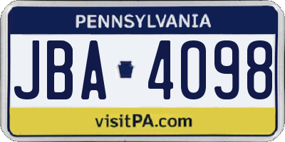 PA license plate JBA4098