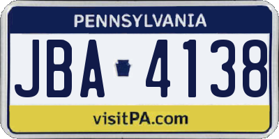 PA license plate JBA4138
