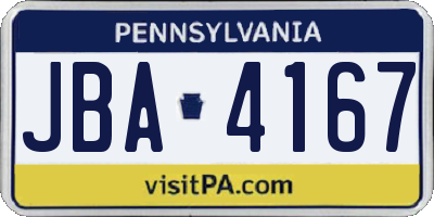 PA license plate JBA4167