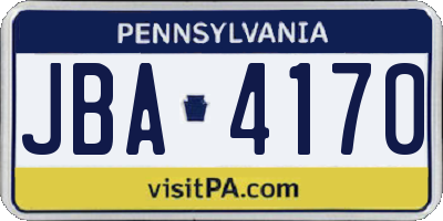 PA license plate JBA4170