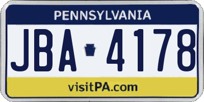 PA license plate JBA4178