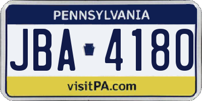 PA license plate JBA4180