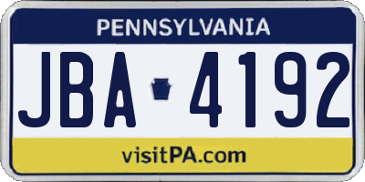 PA license plate JBA4192