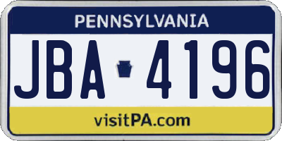 PA license plate JBA4196
